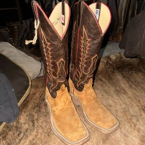 Men's Brown Suede Square-Toe Western Boots